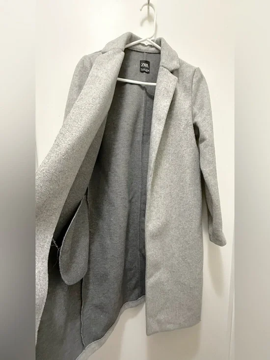 ZARA Light Gray Long Notch-Lapel Trench Coat - Size US Small - Picture 4 of 12
